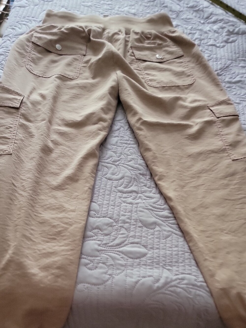 Ladies Size Medium Drawstring Cargo Jogger Pants - Khaki Lightweight - Picture 12 of 12